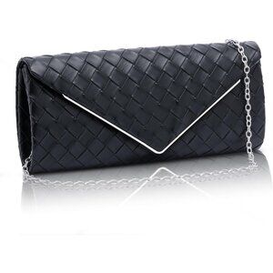 Women's Black 2 Clutch Purses Sparkling Envelope Evening Bag Detachable Chain